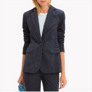 Frame Size 0 Navy Blue Corduroy Fine Variegated One-Button Blazer Jacket $550